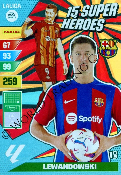 Cromo Trading Card Fútbol-Lewandowski-Barcelona-Panini Adrenalyn XL 2023-2024--Super-Heroes