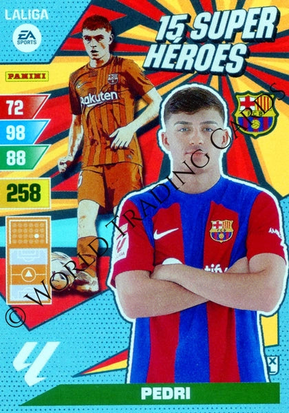 Cromo Trading Card Fútbol-Pedri-Barcelona-Panini Adrenalyn XL 2023-2024--Super-Heroes