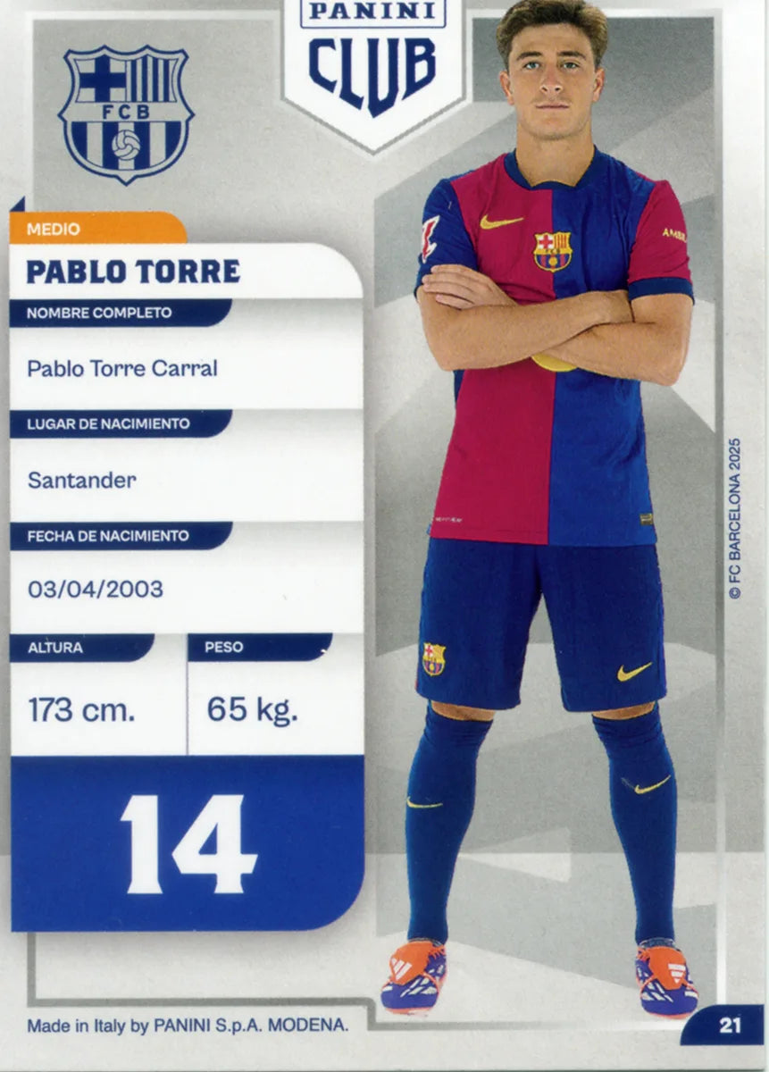 Panini Club FC Barcelona 2024-2025 #021 - Pablo Torre (FC Barcelona) ADN