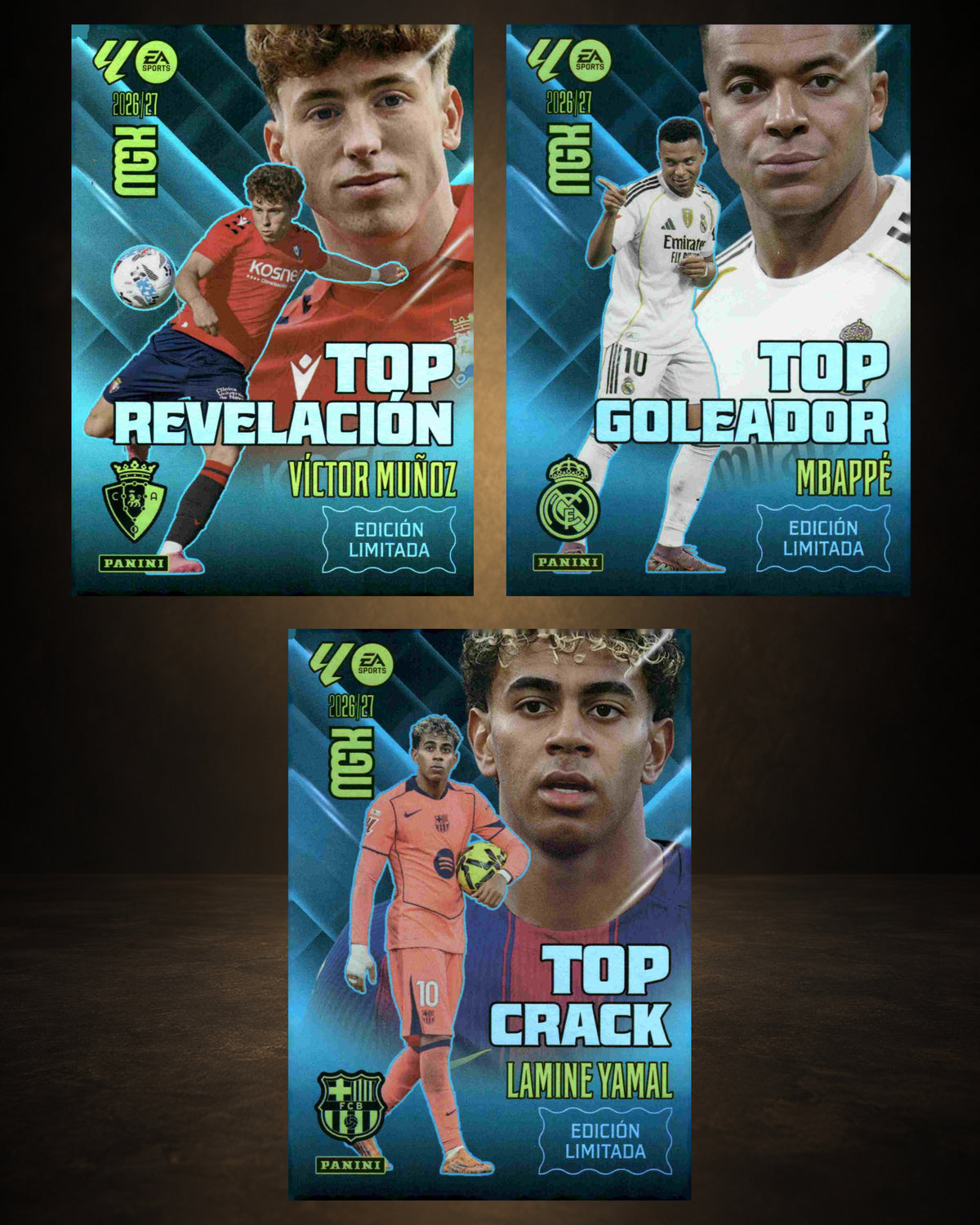 Lote 3 Cartas Edición Limitada — Panini Megacracks 2026-2027