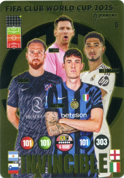 soccer cards rare Football Trading Card-Messi / Oblak / Bellingham / Bastoni--Panini Club  World Cup Adrenalyn XL 2025-#005-X-RARE / Invincible