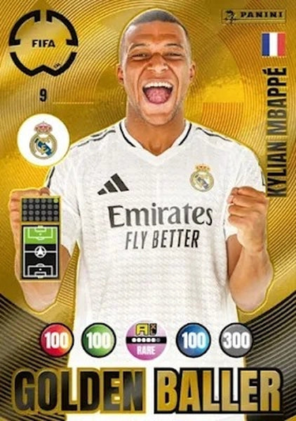 Soccer Trading Card-Kylian Mbappé-Real Madrid CF-Panini Club World Cup  Adrenalyn XL 2025-#009-RARE / Golden Baller