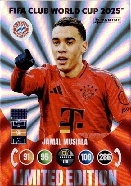 Cromo Trading Card Fútbol-Jamal Musiala-FC Bayern München-Panini Club World  Cup Adrenalyn XL 2025-#-JM-Limited Edition
