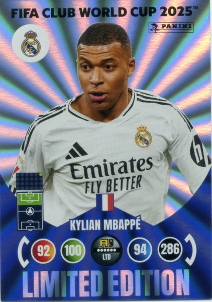Cromo Trading Card Fútbol-Kylian Mbappé-Real Madrid CF-Panini Club World  Cup Adrenalyn XL 2025-#-KM-Limited Edition