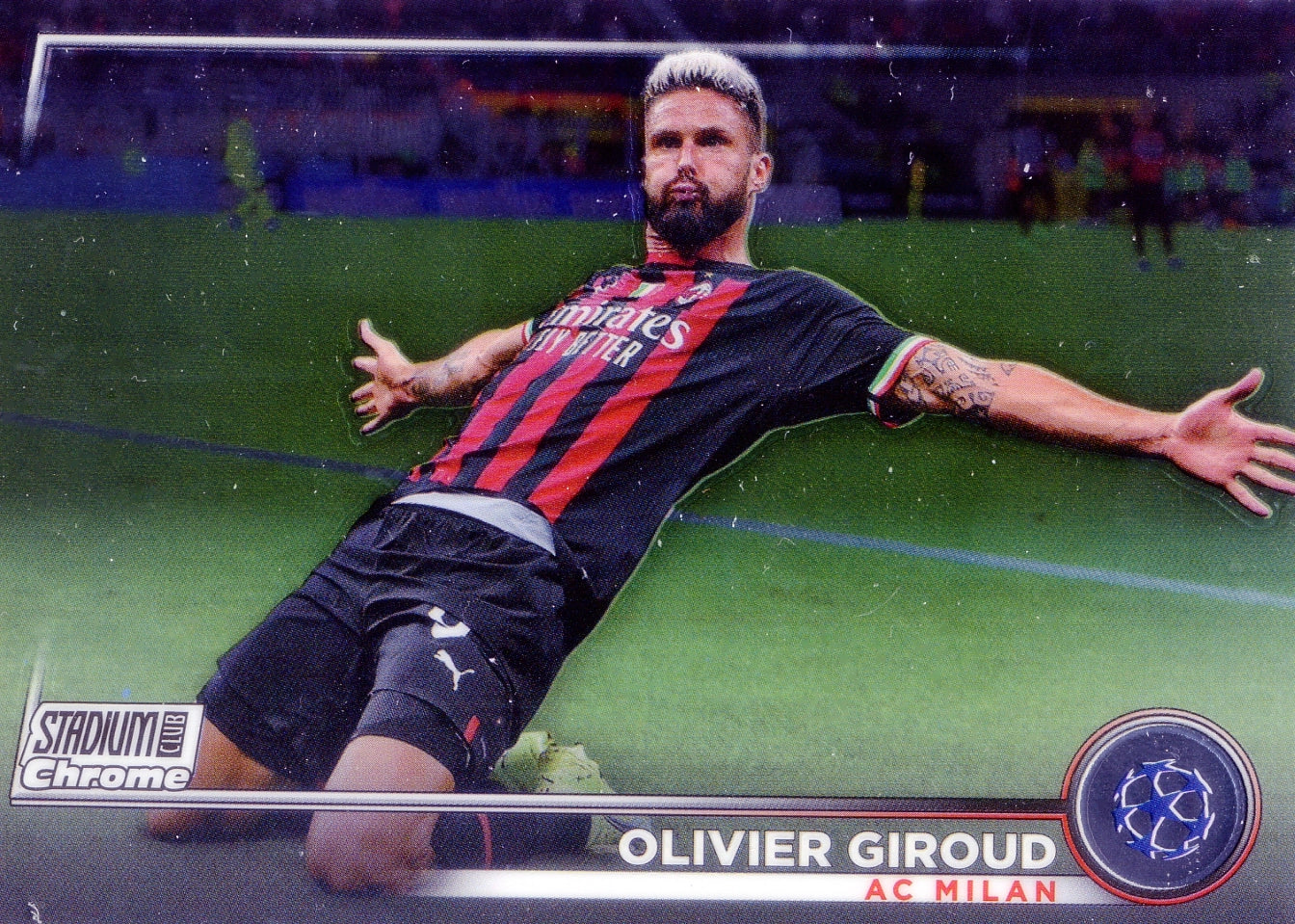 Cromo Trading Card Fútbol-Olivier Giroud-AC Milan-Topps Stadium Club Uefa Chrome 2022-2023-#070-Básico Parallel