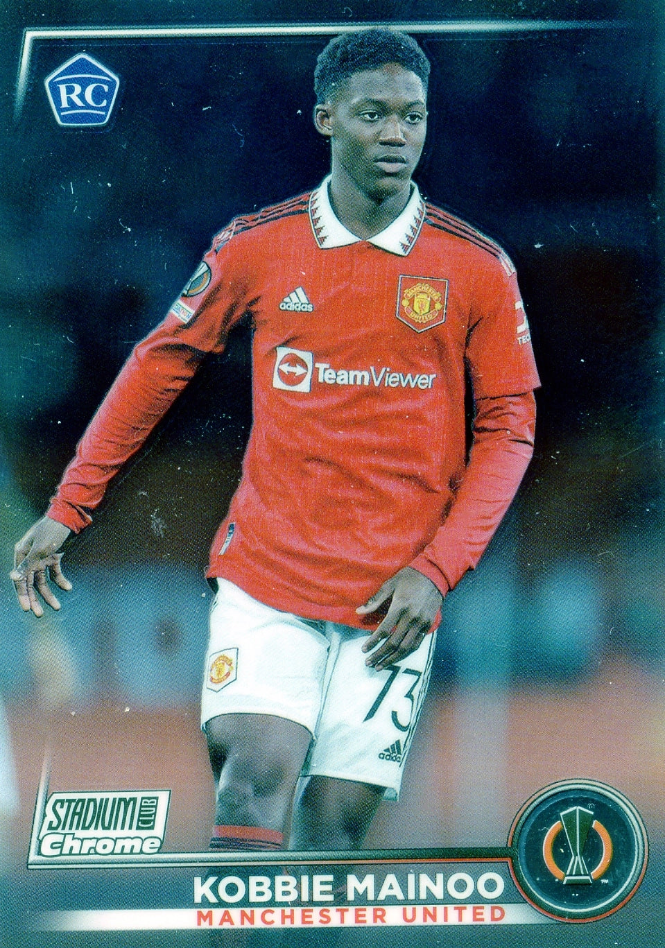 Cromo Trading Card Fútbol-Kobbie Mainoo-Manchester United-Topps Stadium Club Uefa Chrome 2022-2023-#073-Básico Parallel