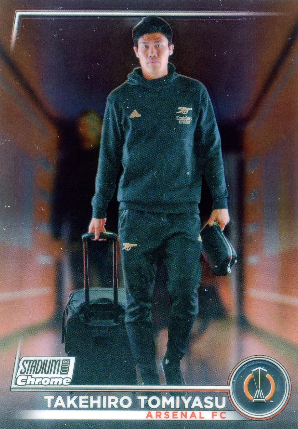 Cromo Trading Card Fútbol-Takehiro Tomiyasu-Arsenal FC-Topps Stadium Club Uefa Chrome 2022-2023-#079-Básico Parallel