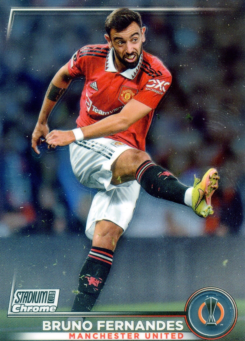 Cromo Trading Card Fútbol-Bruno Fernandes-Manchester United-Topps Stadium Club Uefa Chrome 2022-2023-#081-Básico Parallel