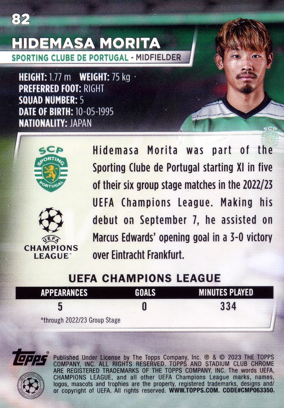Cromo Trading Card Fútbol-Hidemasa Morita-Sporting Clube de Portugal-Topps Stadium Club Uefa Chrome 2022-2023-#082-Básico Parallel-1
