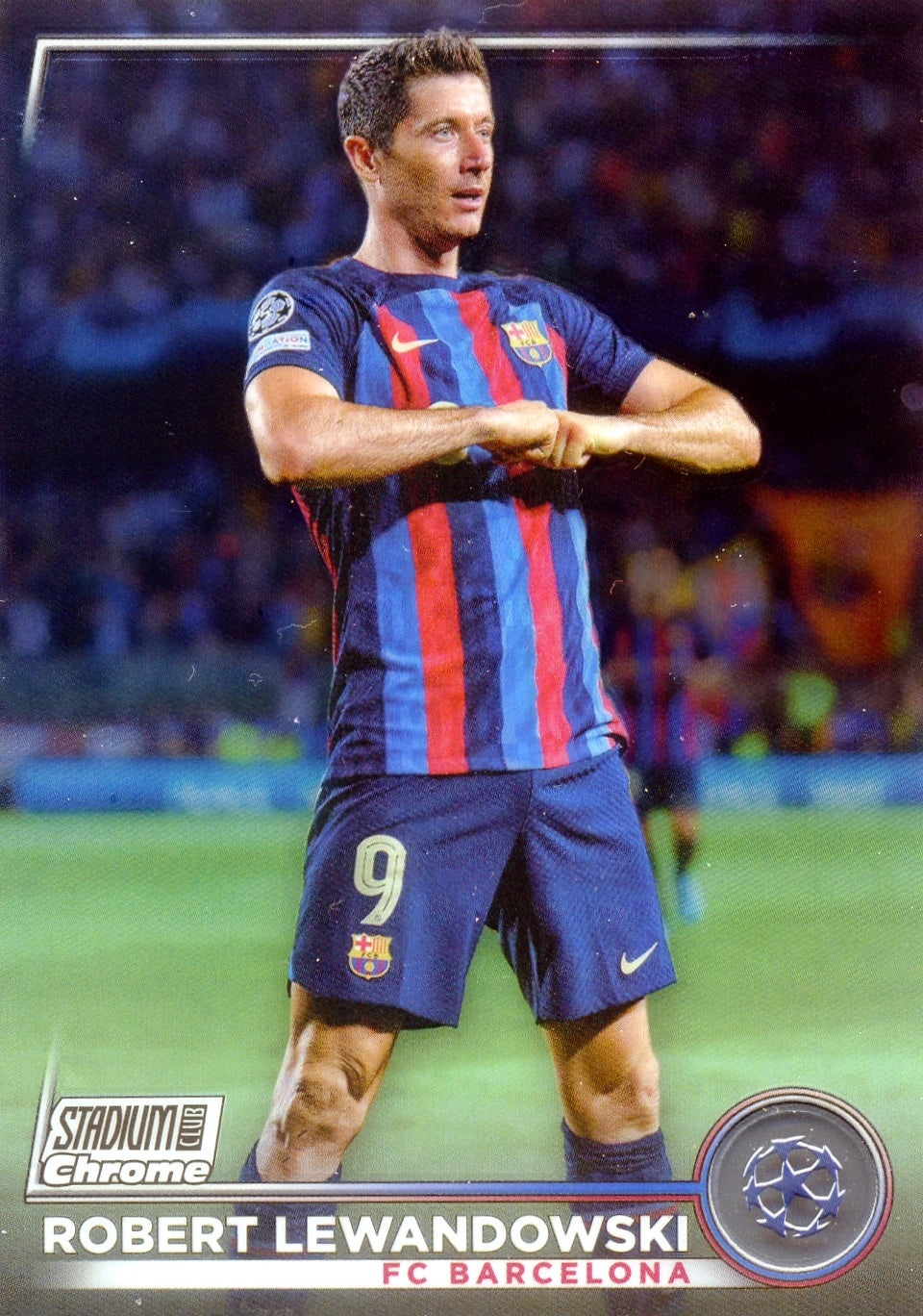 Cromo Trading Card Fútbol-Robert Lewandowski-FC Barcelona-Topps Stadium Club Uefa Chrome 2022-2023-#099-Básico Parallel