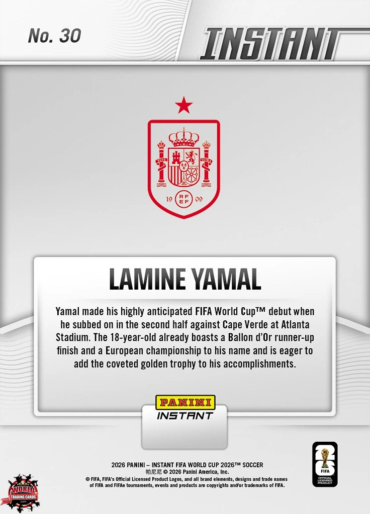 PIWC030 | Panini | FIFA World Cup | 2026 | PANINI INSTANT | Lamine Yamal | Base | Exclusive USA | Limited Editions | PREORDEN