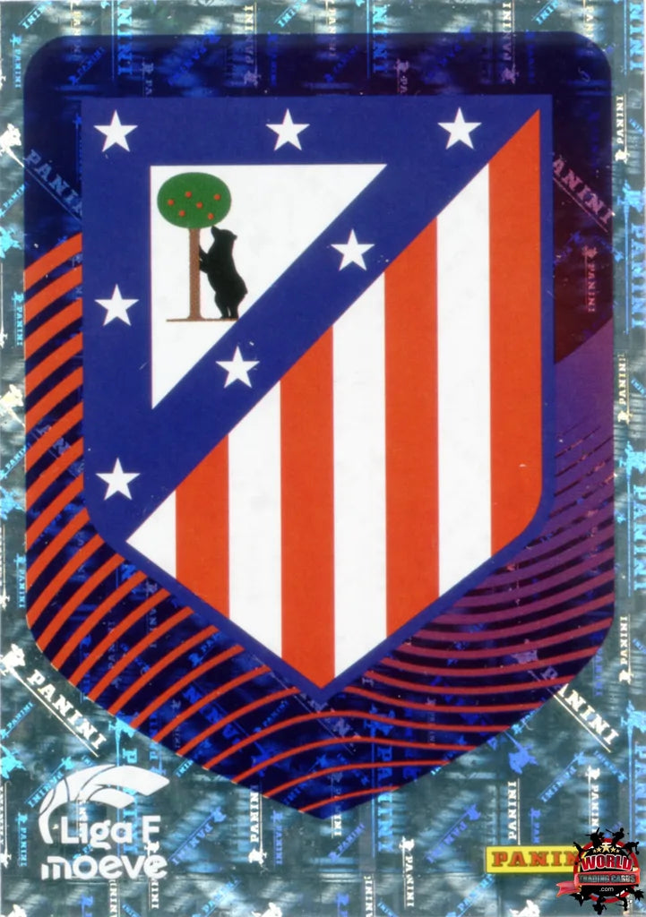 Cromo Trading Card Fútbol-Escudo Atlético de Madrid-Atlético de Madrid-Panini Liga F Moeve 2025-2026-42-Brillante