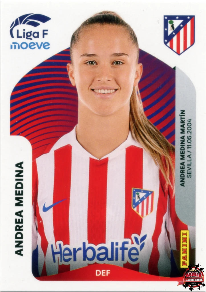 Cromo Trading Card Fútbol-Andrea Medina-Atlético de Madrid-Panini Liga F Moeve 2025-2026-50 A -Basico