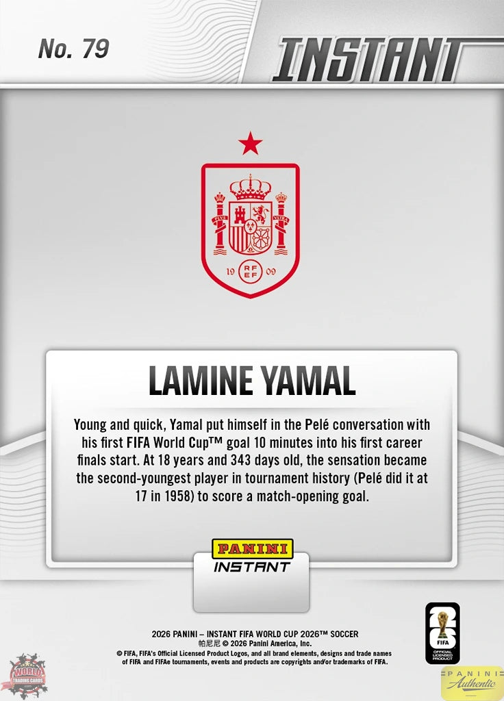 PIWC079 | Panini | FIFA World Cup | 2026 | PANINI INSTANT | Lamine Yamal | Base | Exclusive USA | Limited Editions | PREORDEN | ENVÍO 40 días aproximadamente desde la fecha de compra.