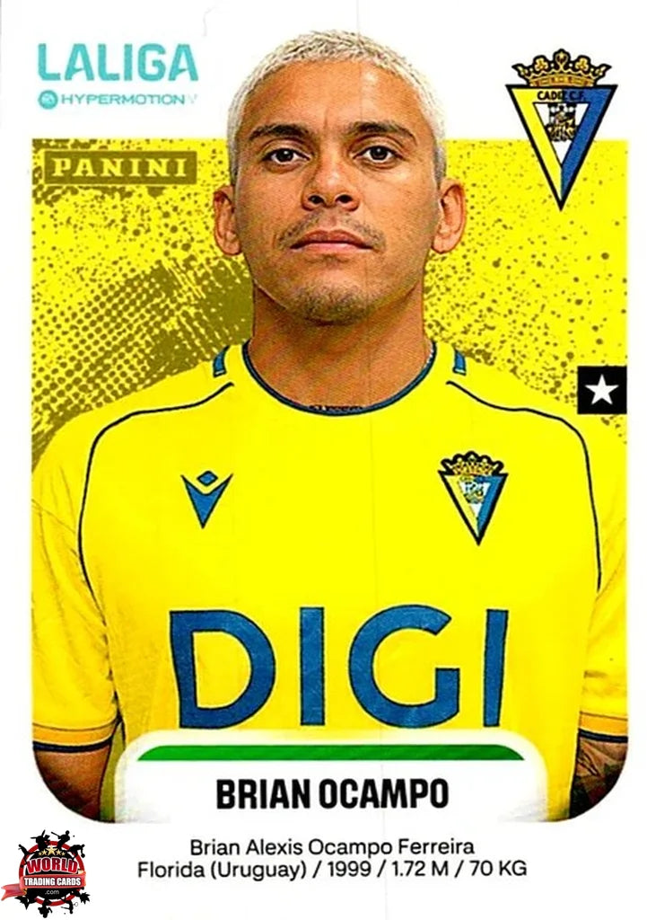 Cromo Trading Card Fútbol-Brian Ocampo-Cádiz CF-Panini La Liga HypermotionV 2025-2026-92-Basico