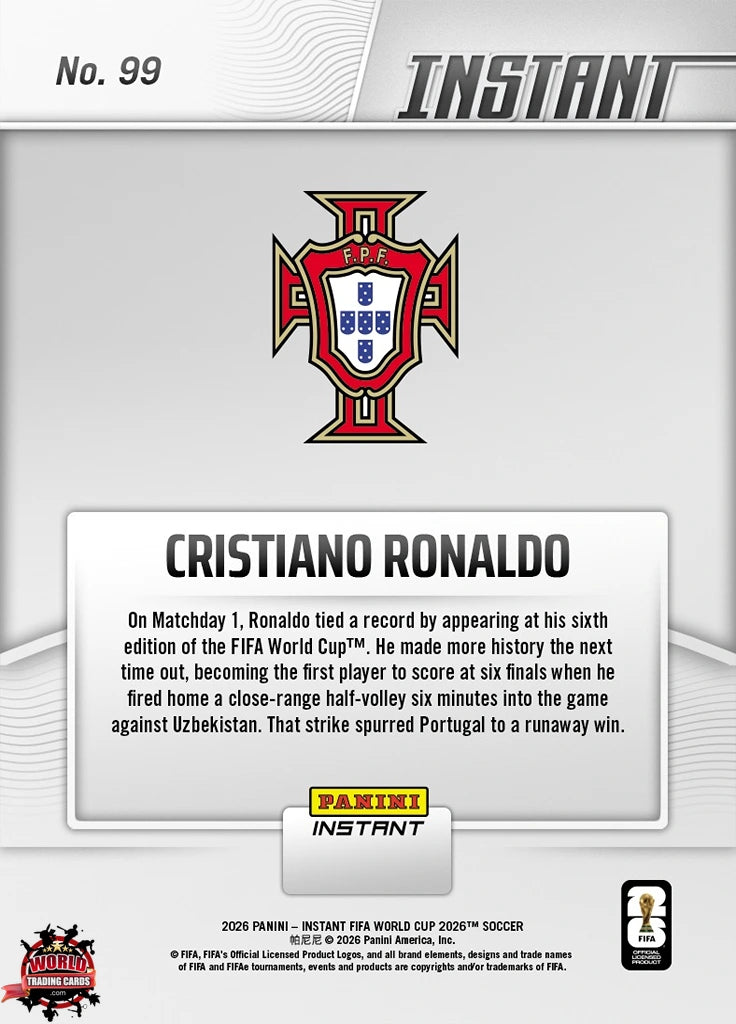 PIWC099| Panini | FIFA World Cup | 2026 | PANINI INSTANT | Cristiano Ronaldo | Base | Exclusive USA | Limited Editions | PREORDEN | ENVÍO 40 días aproximadamente desde la fecha de compra.