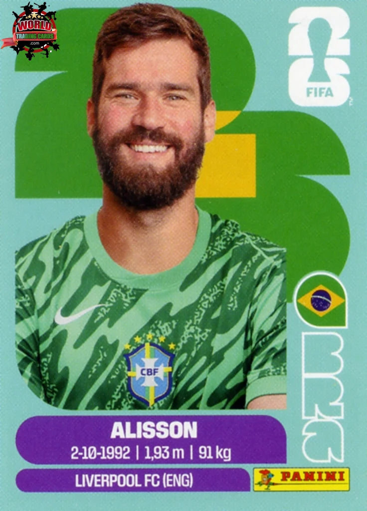 #BRA002 | Panini | Fifa World Cup Stickers | 2026 | Alisson | Brazil | Base - International version