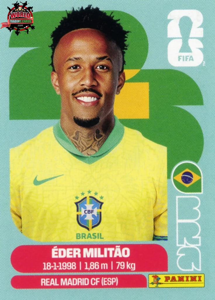 #BRA005 | Panini | Fifa World Cup Stickers | 2026 | Éder Militão | Brazil | Base - International version