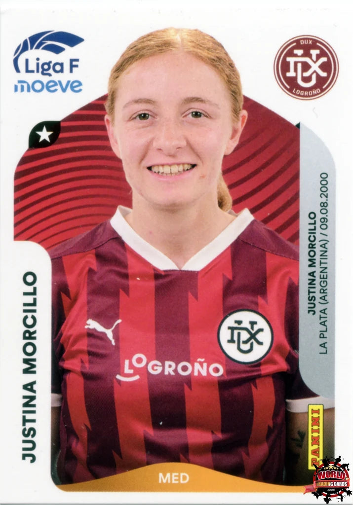 Cromo Trading Card Fútbol-Justina Morcillo-DUX Logroño-Panini Liga F Moeve 2025-2026-156 B -Basico