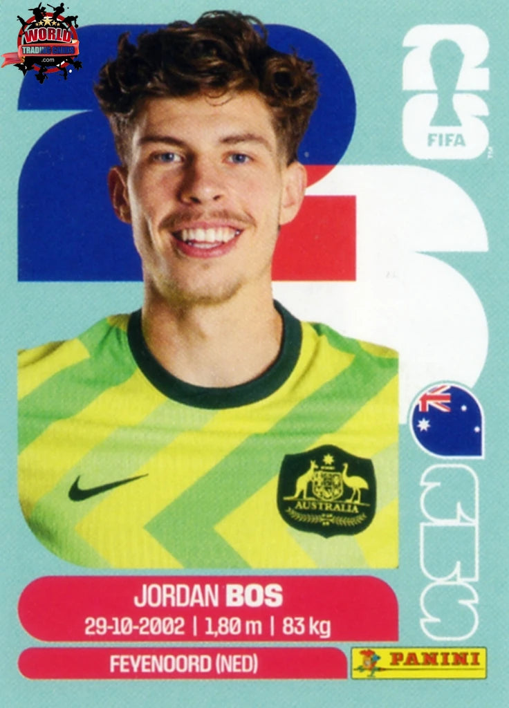 #AUS006 | Panini | Fifa World Cup Stickers | 2026 | Jordan Bos | Australia | Base - International version