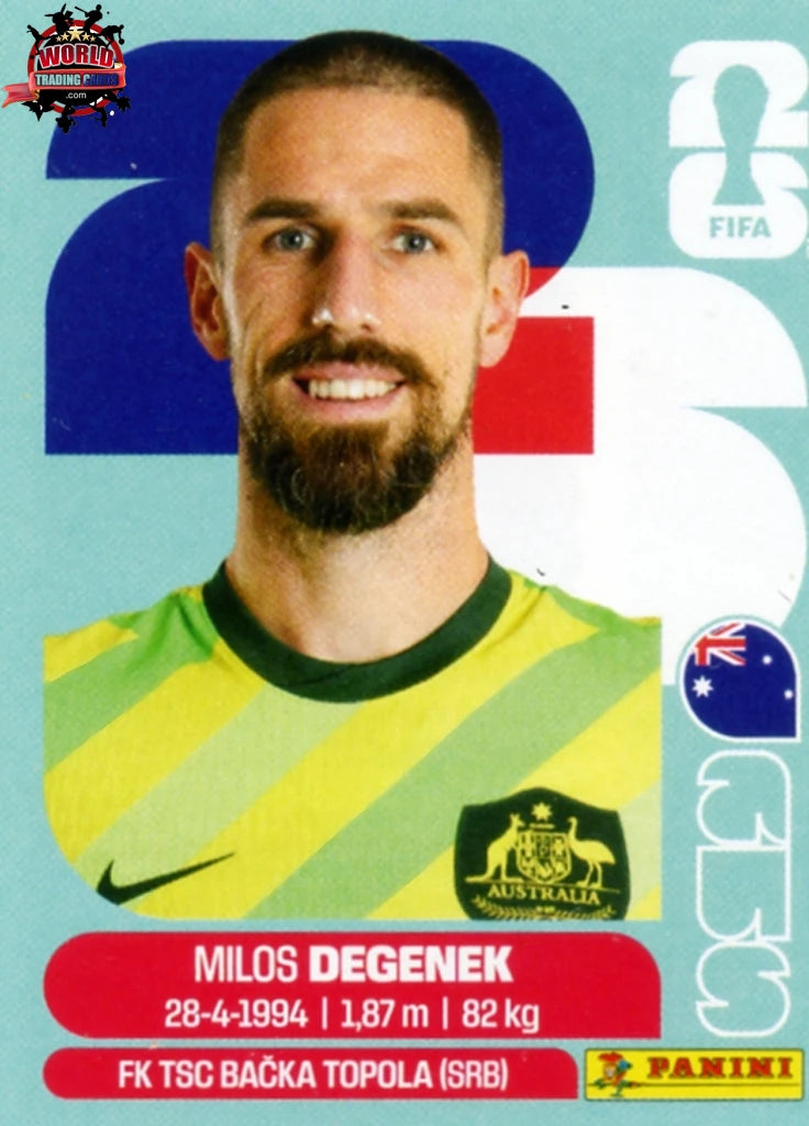#AUS010 | Panini | Fifa World Cup Stickers | 2026 | Milos Degenek | Australia | Base - International version