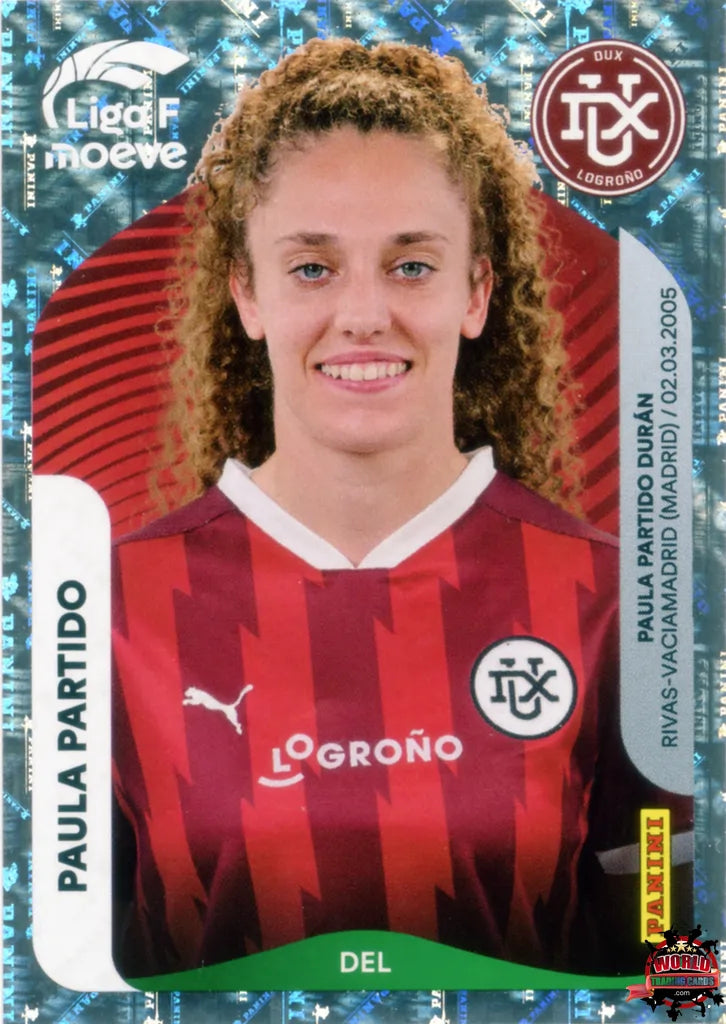 Cromo Trading Card Fútbol-Paula Partido-DUX Logroño-Panini Liga F Moeve 2025-2026-160-Brillante