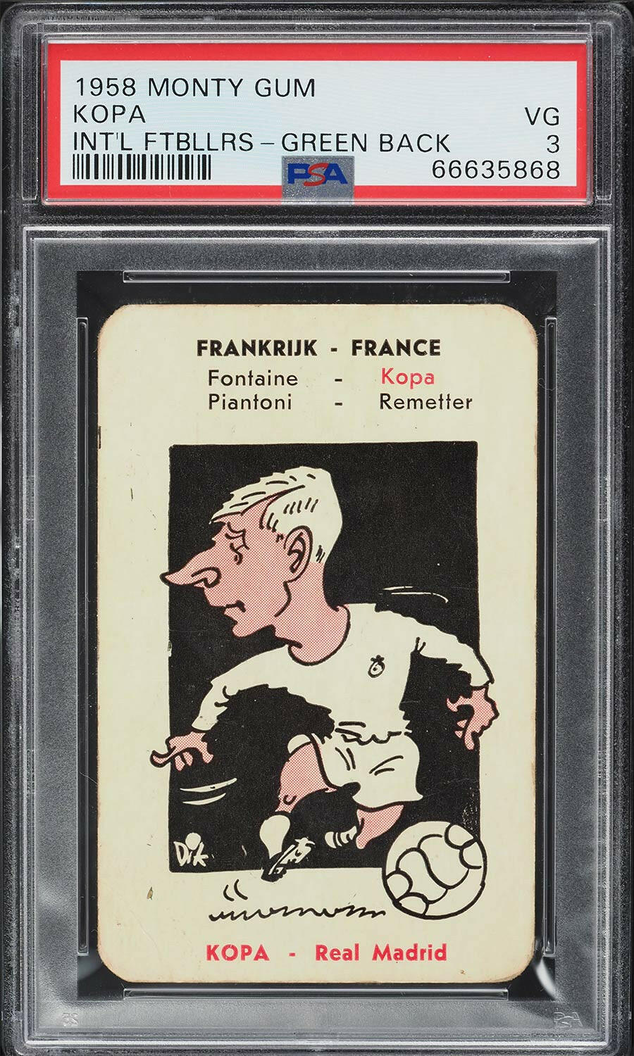 Raymont Kopa - 1958 - Monty Gum - International Footballers "Green Back - Real Madrid - PSA 3 VG - World Trading Cards - Football Card - Chrome Graded