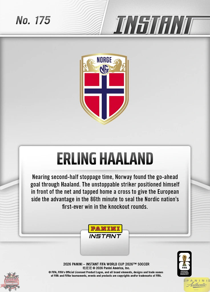PIWC175 | Panini | FIFA World Cup | 2026 | PANINI INSTANT | Erling Haaland | Base | Exclusive USA | Limited Editions | PREORDEN | ENVÍO 40 días aproximadamente desde la fecha de compra.