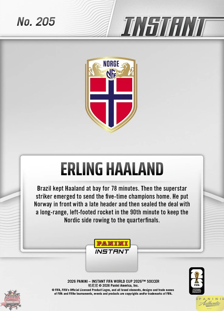 PIWC205 | Panini | FIFA World Cup | 2026 | PANINI INSTANT | Erling Haaland | Base | Exclusive USA | Limited Editions | PREORDEN | ENVÍO 40 días aproximadamente desde la fecha de compra.