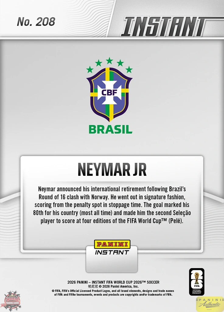 PIWC208 | Panini | FIFA World Cup | 2026 | PANINI INSTANT | Neymar | Base | Exclusive USA | Limited Editions | PREORDEN | ENVÍO 40 días aproximadamente desde la fecha de compra.