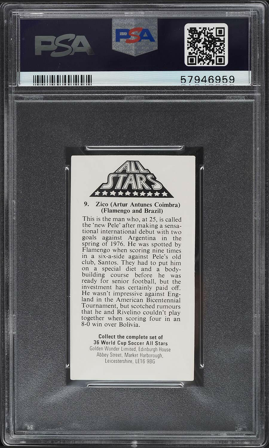 Zico - 1978 - Golden Wonder -World Cup Soccer All Stars - #9 - Brazil - PSA 8 - World Trading Cards - Soccer Card - Chrome Graded