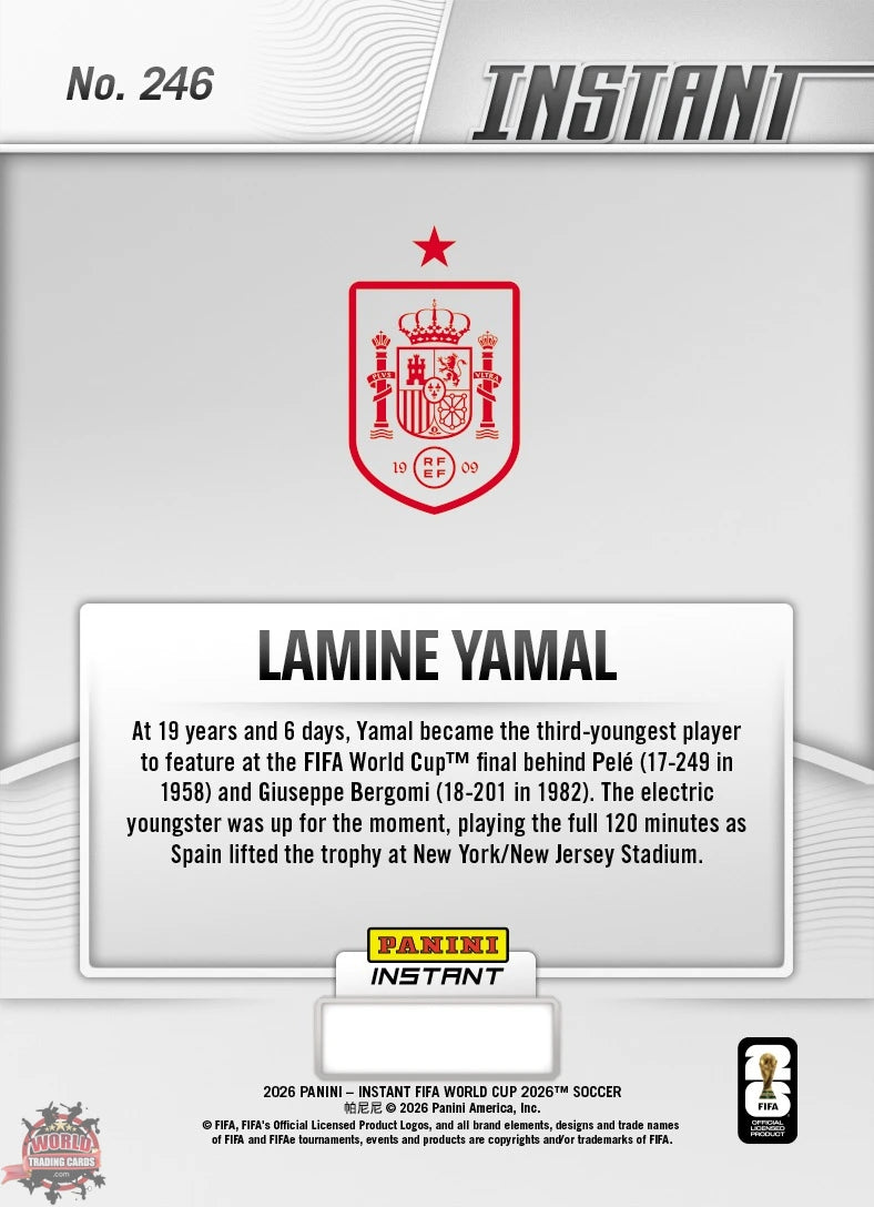 PIWC246 | Panini | FIFA World Cup | 2026 | PANINI INSTANT | Lamine Yamal | Base | Exclusive USA | Limited Editions | PREORDEN | ENVÍO 40 días aproximadamente desde la fecha de compra.