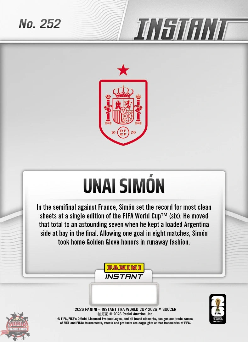 PIWC252 | Panini | FIFA World Cup | 2026 | PANINI INSTANT | Unai Simon | Base | Exclusive USA | Limited Editions | PREORDEN | ENVÍO 40 días aproximadamente desde la fecha de compra.