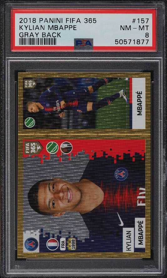 Kylian Mbappe - 2018 - Panini FIFA 365 - #157 - GRAY BACK - PSG - PSA 8 - World Trading Cards - Football Card - Graded Sticker