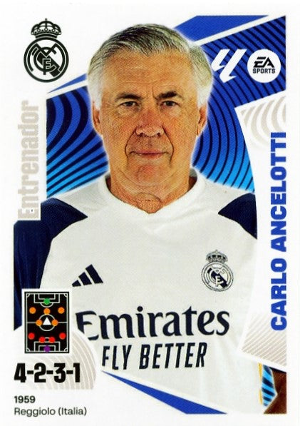 Real Madrid - #02 - CARLO ANCELOTTI - Panini Liga Este 2024/2025 - 1st Edition - World Trading Cards - Football Card - RAW Sticker