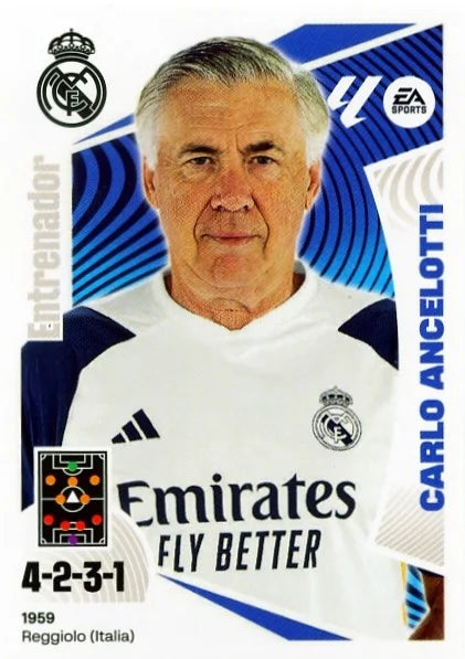 Liga Este-2024-25-Panini-Cromo Trading Card Fútbol- Carlo Ancelotti - Real Madrid -2-Básico