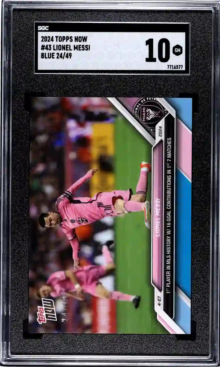 Lionel Messi - 2024 - Topps Now MLS - #43 - Inter Miami - SGC 10 - Blue - Numbered 24/49 - World Trading Cards - Soccer Card - Chrome Graded