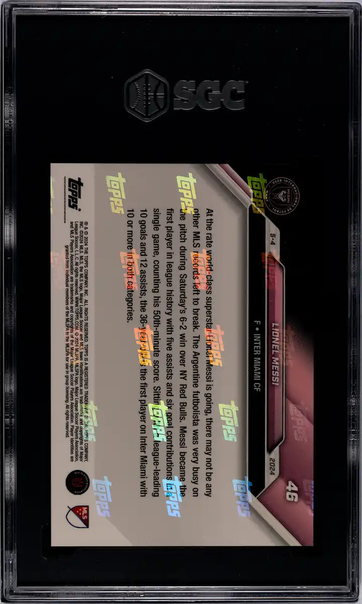 Lionel Messi - 2024 - Topps Now MLS - #46 - Inter Miami - SGC 9.5 - Black - Numbered 48/99 - World Trading Cards - Soccer Card - Chrome Graded