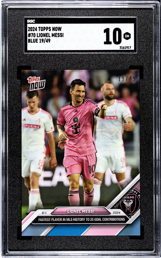 Lionel Messi - 2024 - Topps Now MLS - #70 - Inter Miami - SGC 10 - Blue - Numerada 19/49 - World Trading Cards - Tarjeta Fútbol - Cromo Graded