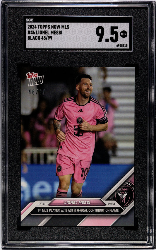 Lionel Messi - 2024 - Topps Now MLS - #46 - Inter Miami - SGC 9.5 - Black - Numerada 48/99 - World Trading Cards - Tarjeta Fútbol - Cromo Graded