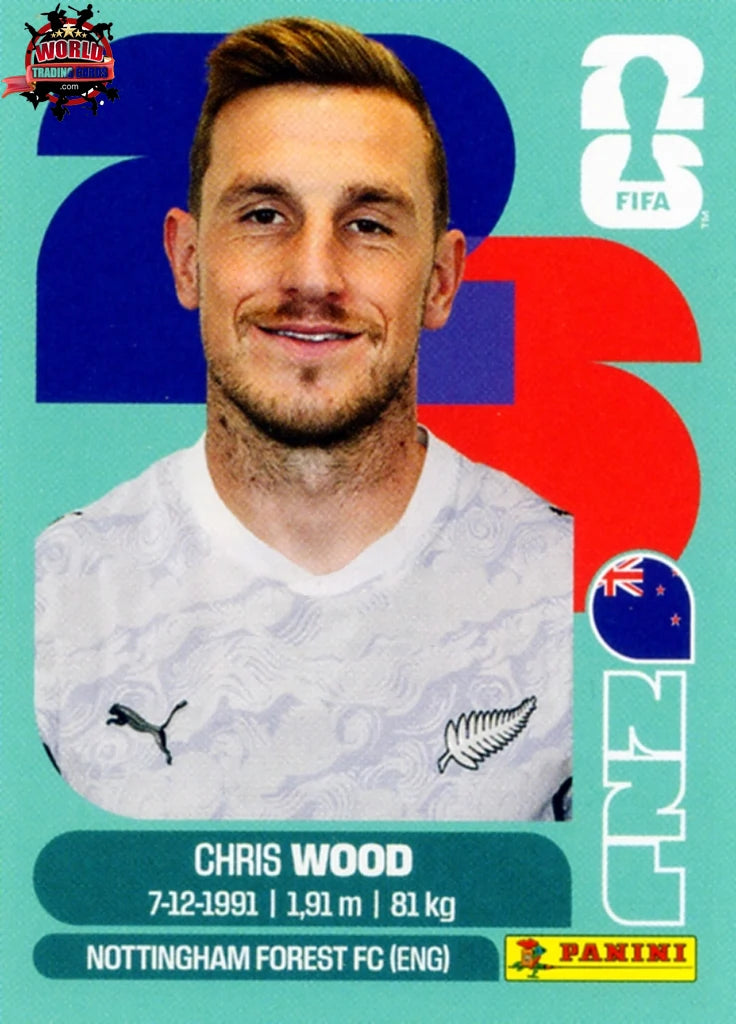 #NZL017 | Panini | Fifa World Cup Stickers | 2026 | Chris Wood | New Zealand | Base - International version