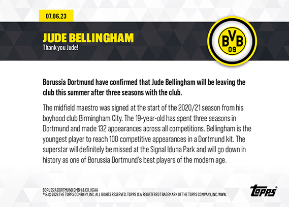 Jude Bellingham - 2023 - Topps Now Bundesliga - B.Dormunt - THANK YOU JUDE - World Trading Cards - Football Card - RAW Card