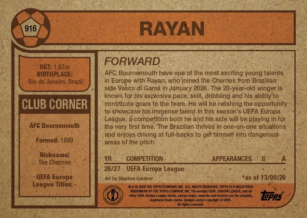 2026 | Topps | Living Set | UCC | #916 | Rayan | Bournemouth | Base