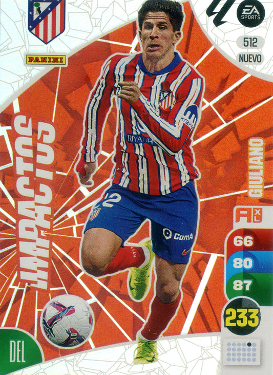 Panini Adrenalyn XL La Liga 2024/2025 - #512 NUEVO -. Giuliano - Atlético de Madrid - Impactos - 2ª Edición, Cromo RAW