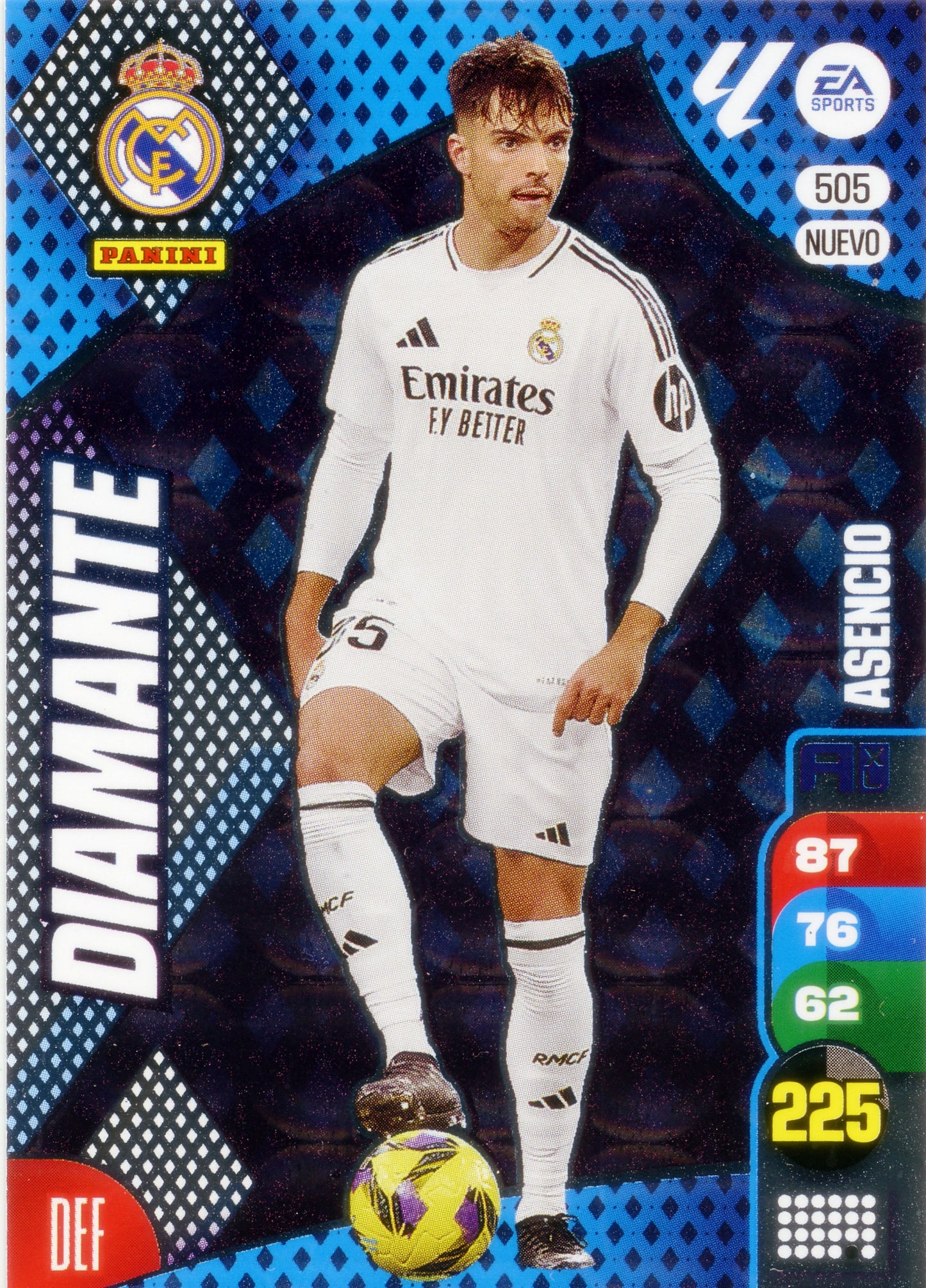 Panini Adrenalyn XL La Liga 2024/2025 - #505 NUEVO -. Asencio - Real Madrid - Diamantes - 2ª Edición, Cromo RAW