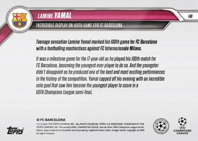 Lamine Yamal - 2024 - Topps Now UCL - Barcelona - UCL - #149 - World Trading Cards
