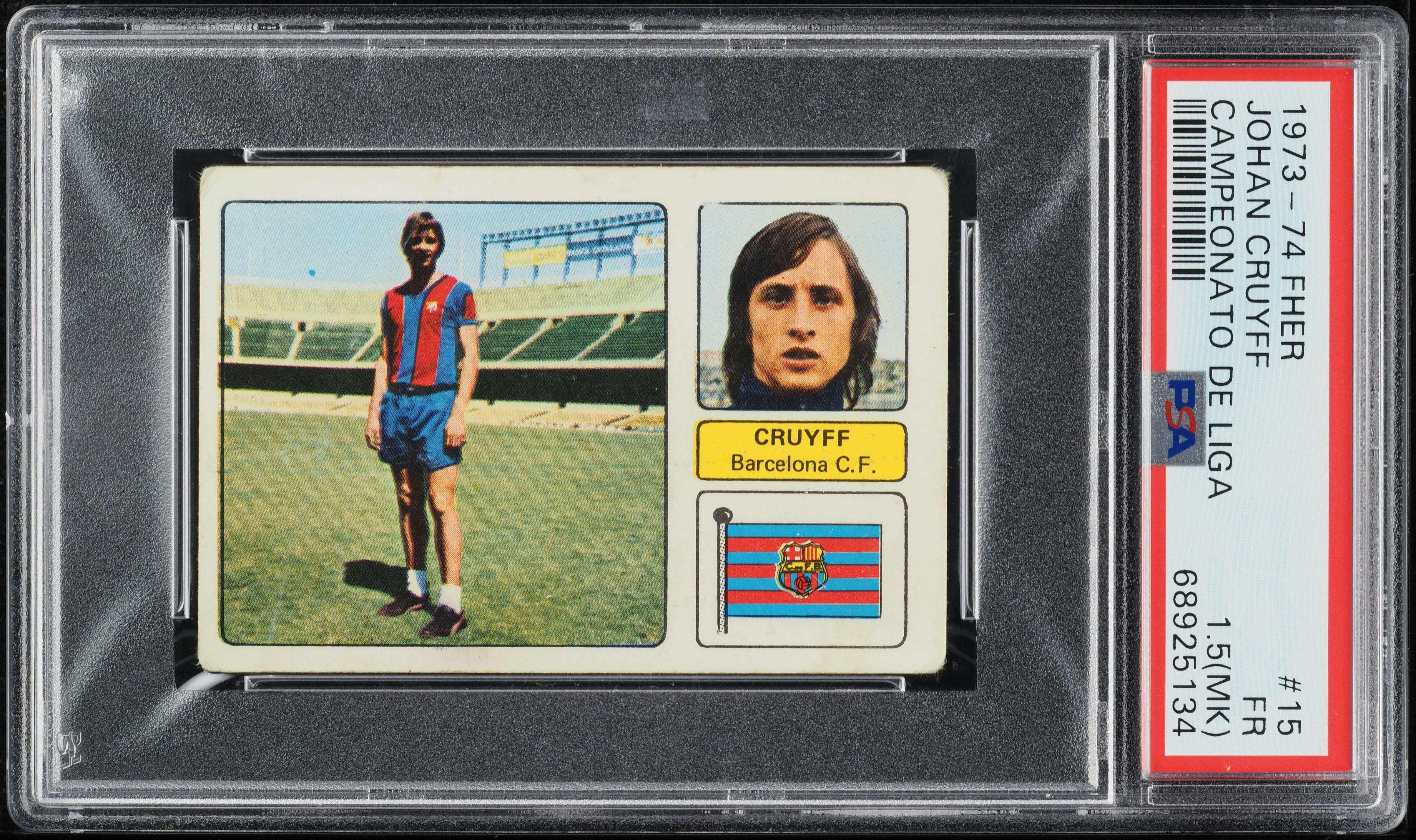 Johan Cruyff - 1973-74 - Fher - Spanish League Championship - Barcelona - #15 - PSA 1.5 MK - World Trading Cards - Football Card - Graded Sticker