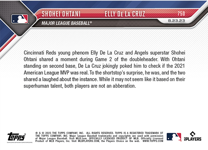 Shohei Ohtani / Elly de la Cruz - 2023 - Topps Now MLB - #750 - Cinninnati Reds - Superstars - World Trading Cards - Tarjeta Béisbol - Cromo RAW