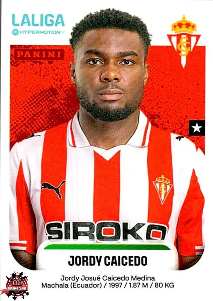 Cromo Trading Card Fútbol-Jordy Caicedo-Real Sporting de Gijón-Panini La Liga HypermotionV 2025-2026-379A-Basico