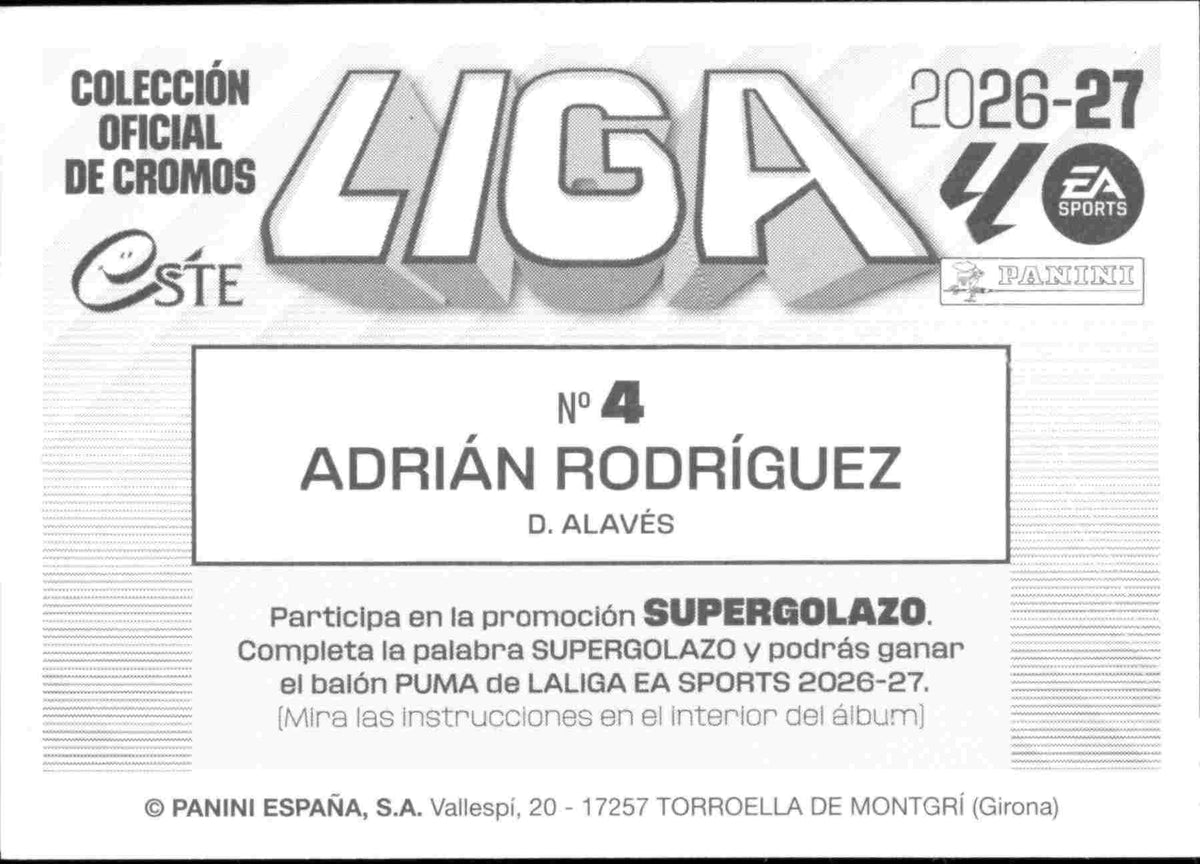 Panini | Liga Este | 2026-2027 | Deportivo Alavés | Basico | #04 | Adrian Rodriguez | 3ª Edición